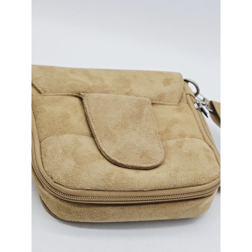TRAVELON Suede Organizing Purse Key Fob Mirror Expandable Bottom Crossbody Purse